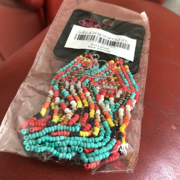 Paparazzi Boho Blast - Blue Seed Bead Earrings - Picture 3 of 4